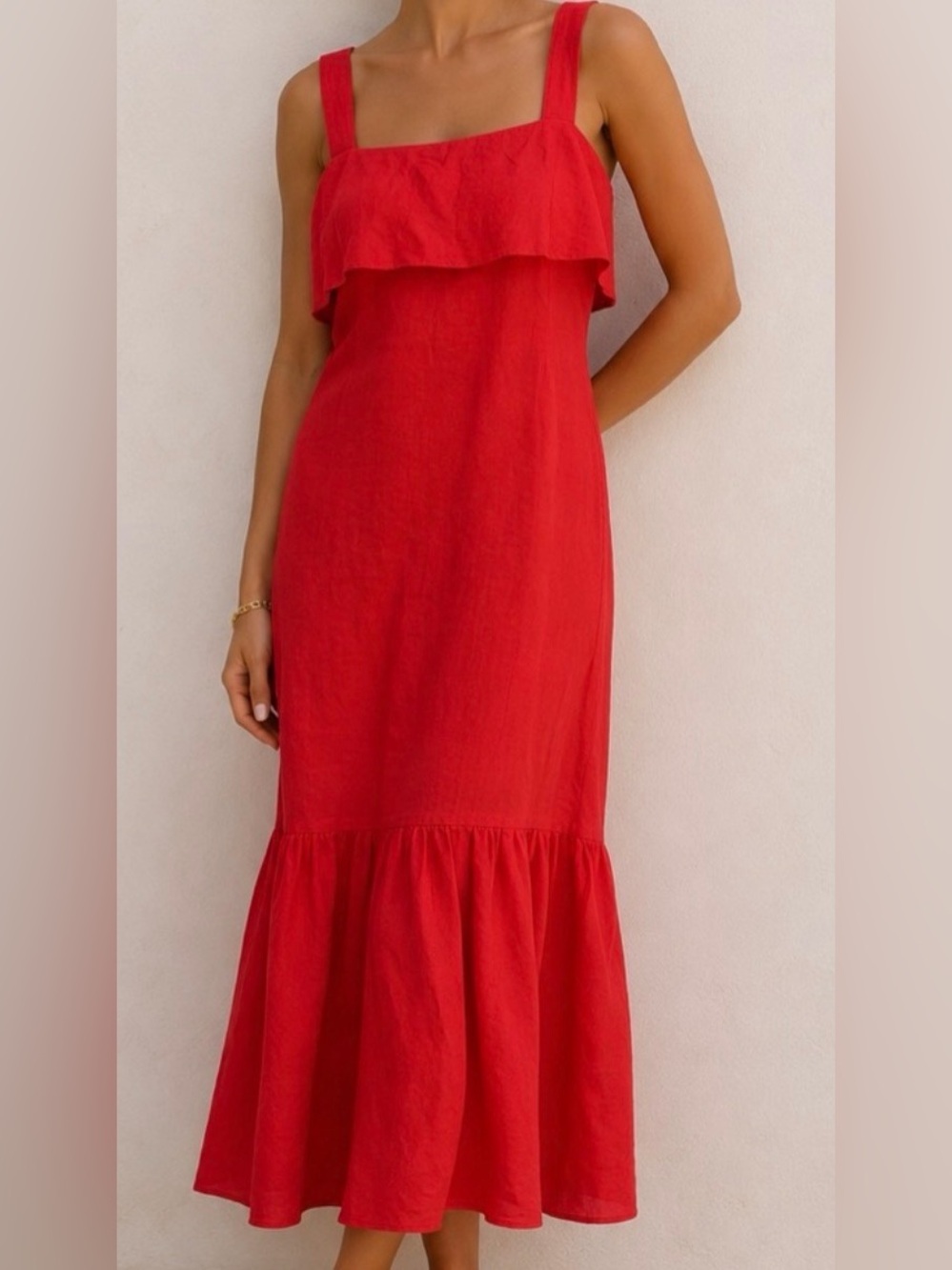 Magaschoni Red Maxi Sundress with Ruffle Hem - Women